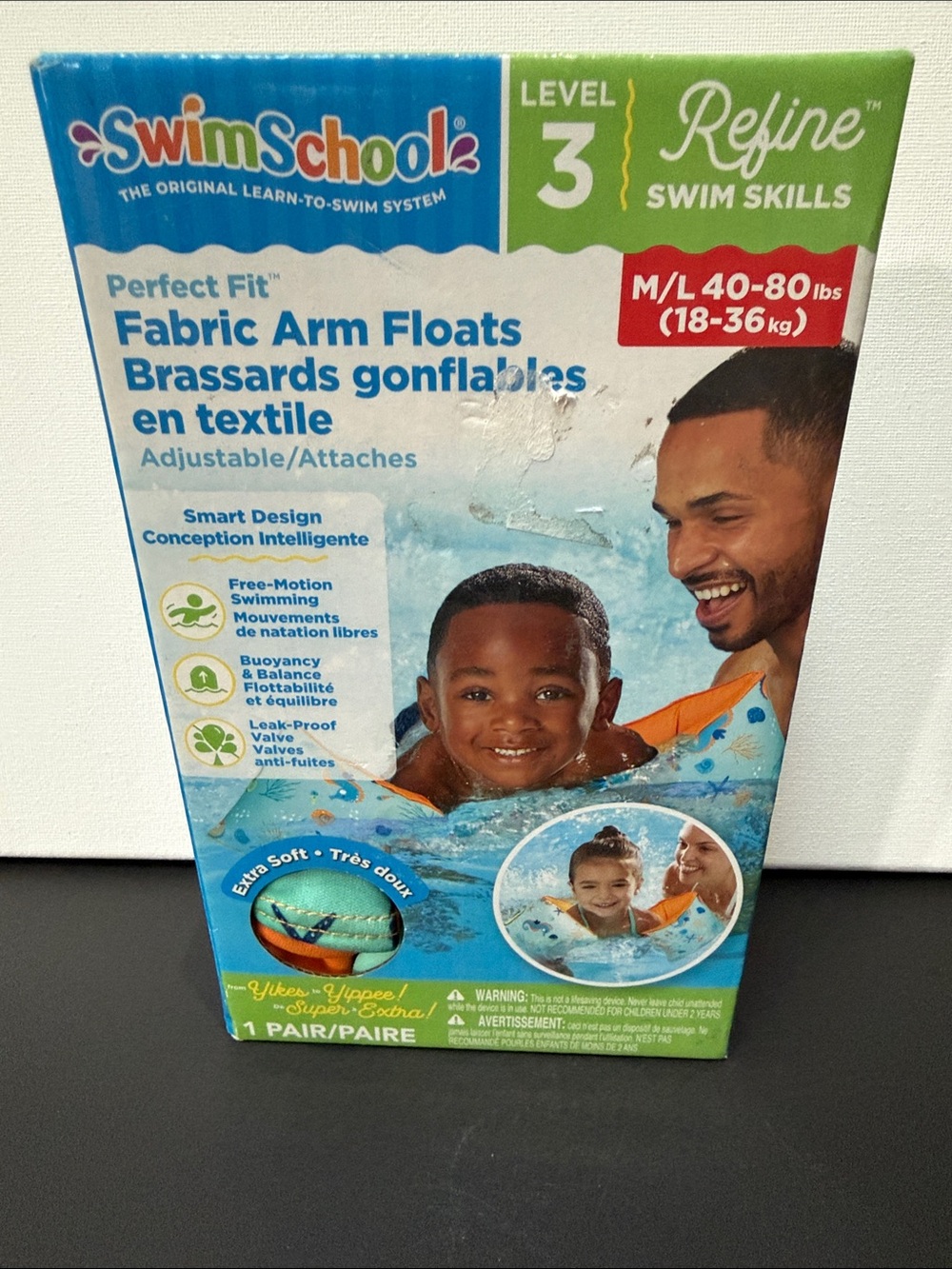 SwimSchool Level 3 Fabric Arm Floats - Blue/Green Packaging
